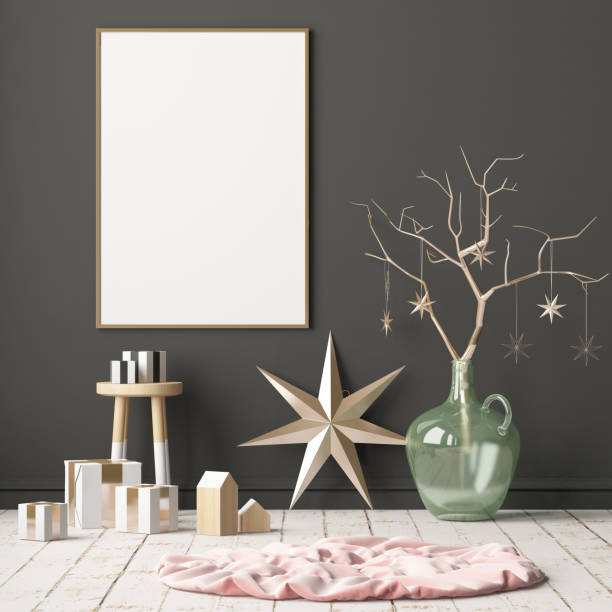 istock Mock up poster in the Christmas interior in Scandinavian style. 3D rendering 1002663772
