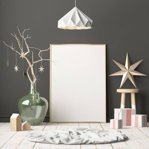 istock Mock up poster in the Christmas interior in Scandinavian style. 3D rendering 1002663794