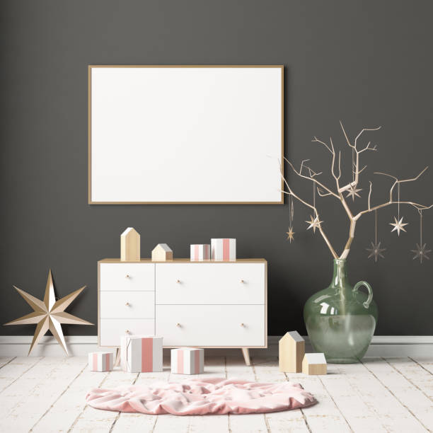 istock Mock up poster in the Christmas interior in Scandinavian style. 3D rendering 1002663806