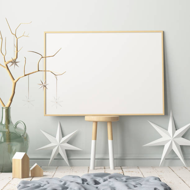 istock Mock up poster in the Christmas interior in Scandinavian style. 3D rendering 1002663836