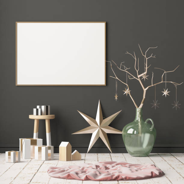 istock Mock up poster in the Christmas interior in Scandinavian style. 3D rendering 1002663852