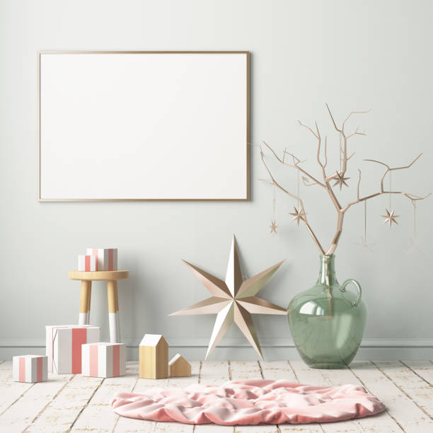 istock Mock up poster in the Christmas interior in Scandinavian style. 3D rendering 1002663866