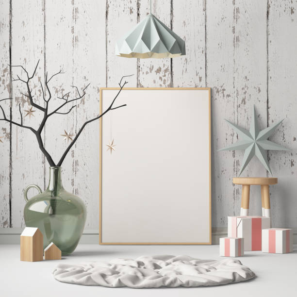 istock Mock up poster in the Christmas interior in Scandinavian style. 3D rendering 1002663888