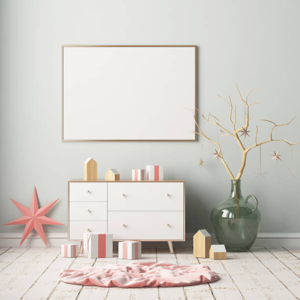 istock Mock up poster in the Christmas interior in Scandinavian style. 3D rendering 1002663890