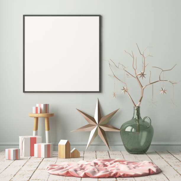 istock Mock up poster in the Christmas interior in Scandinavian style. 3D rendering 1002663918