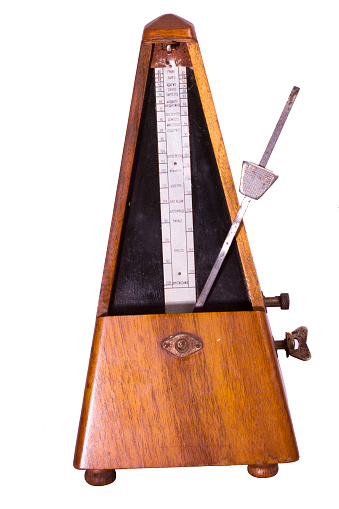A metronome is a device that produces an audible beat—a click at regular intervals that the user can set in beats per minute. Musicians use the device to practice playing to a regular pulse.