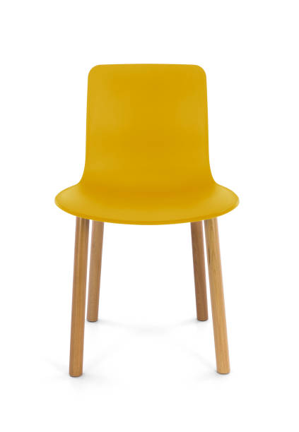 istock Yellow Plastic Modern Chair with Wood Legs 1002678356