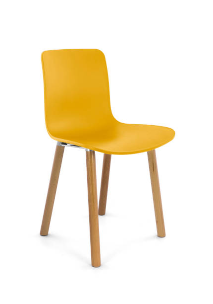 istock Yellow Plastic Modern Chair with Wood Legs 1002678368