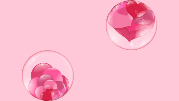 istock hearts lie inside a transparent glass bowl and a bubble flies with hearts inside on a pink background 1002688154