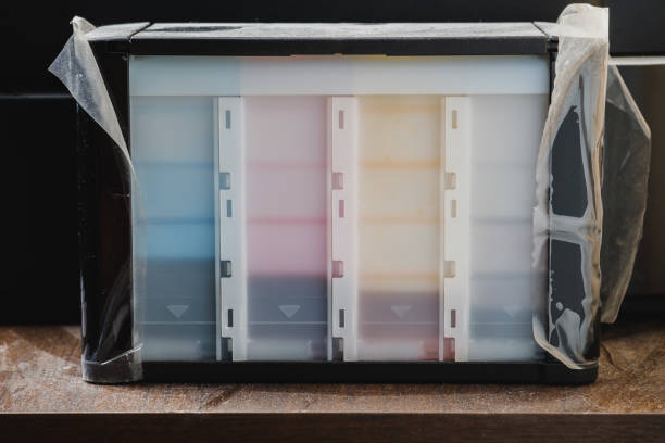 istock cartridges of inkjet printer show level almost empty in dusty environment 1002689154