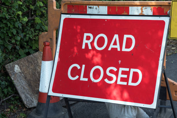 istock Road closed sign in the UK 1002691938