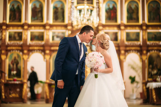 istock Happy bride and groom after wedding ceremony. Sunny weather 1002693272