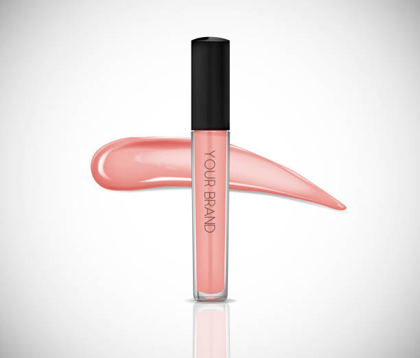 istock Liquid lipstick, Lip gloss in elegant glass bottle with black lid, closed and open container with brush, isolated . Make up smear. 1002713718