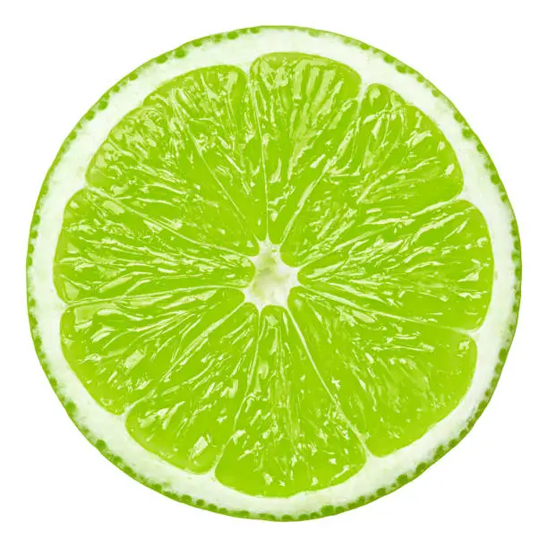 Photo of lime slice, clipping path, isolated on white background