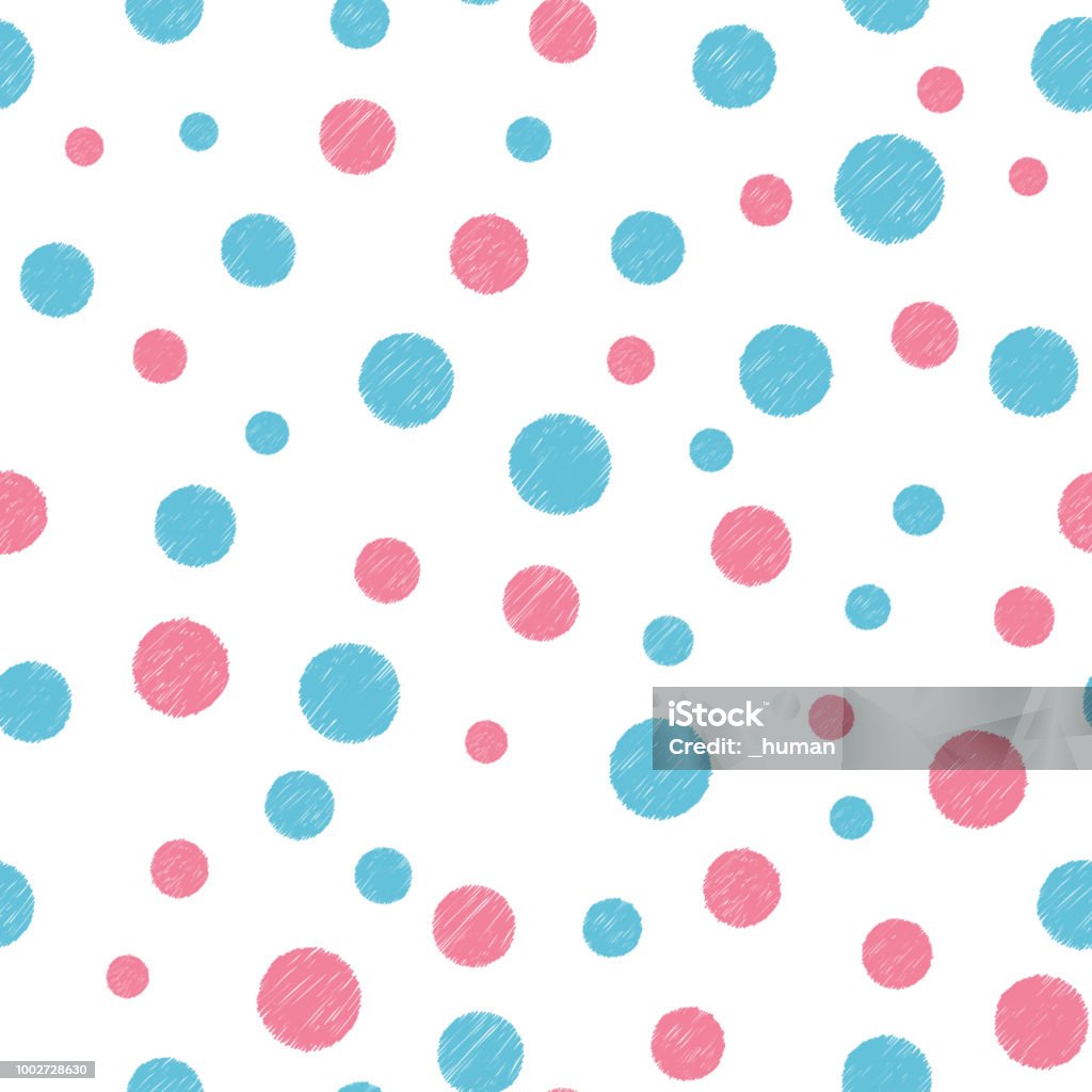 Pattern with Hand Drawn Circles Seamless pattern with hand drawn pink and blue circles on white background, vector eps10 illustration Polka Dot stock vector