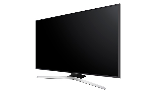 Wide TV monitor mockup - 3/4 right view. Vector illustration