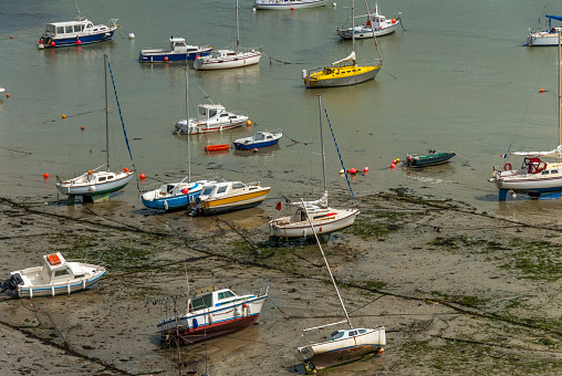 Granville harbor and the sea, during low tide.France