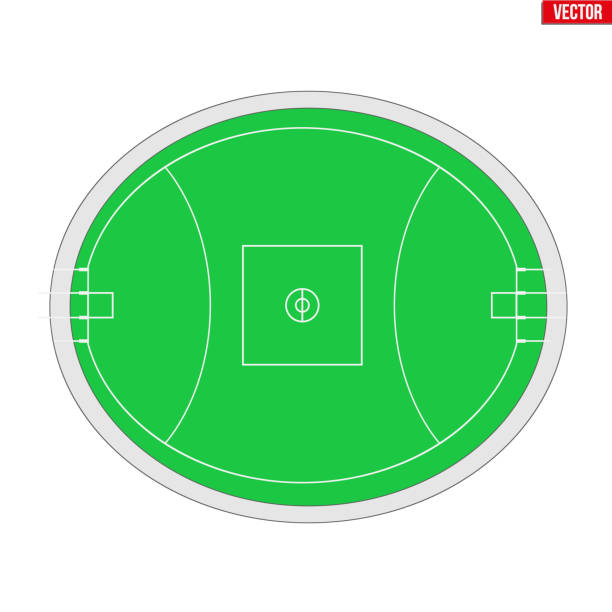 Sample Australian rules football field Sample of Australian rules football field in a simple outline. Scheme Flat design of Footy and Aussie rules. Vector illustration isolated on white background. football league stock illustrations