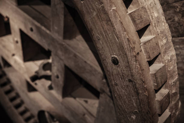 istock Old wooden gear. Windmills details 1002764292