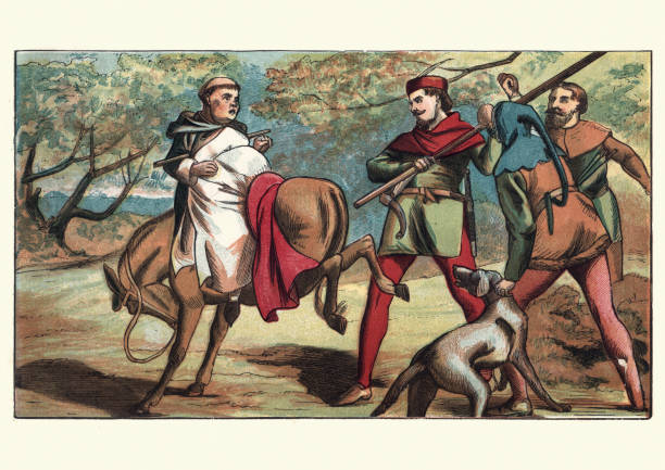Robin Hood and the Abbot's Ride Vintage engraving of Robin Hood and the Abbot's Ride sherwood forest illustrations stock illustrations