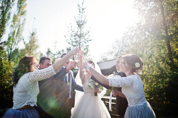 istock Wedding couple and groomsmen with bridesmaids 1002778334