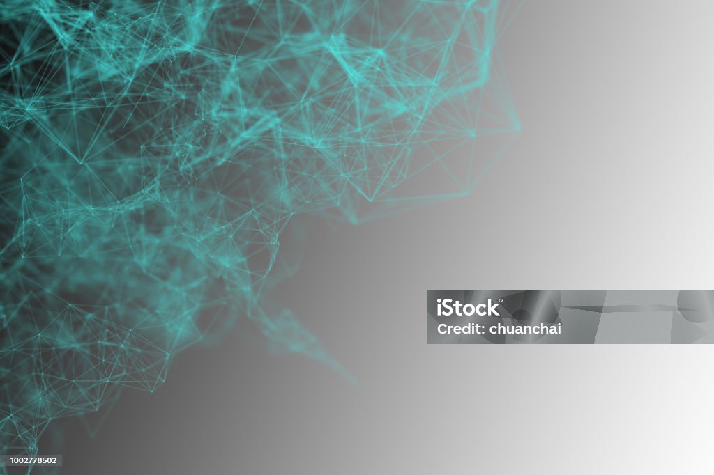 fantasy abstract technology, engineering and science background with particles and plexus connected lines. Depth of field settings. 3D rendering. Abstract connected dots on bright blue background. Technology concept. 2015 Stock Photo