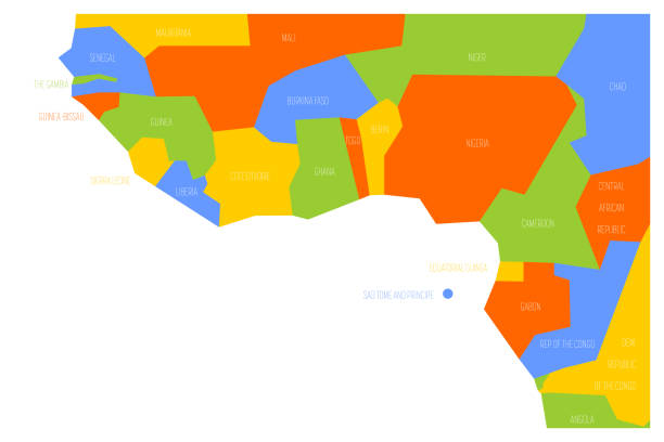 ilustrações de stock, clip art, desenhos animados e ícones de countries of guinea gulf - western africa. simplified and schematic political map. vector illustration - equatorial guinea