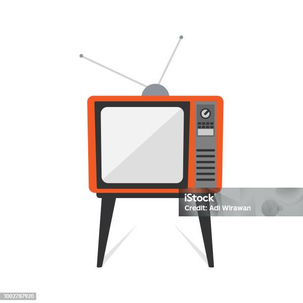 Retro Old Vintage Television Flat Design Stock Illustration - Download Image Now - Television Set, Television Industry, Old