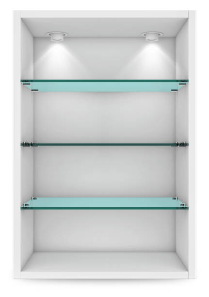 istock mpty white showcase with glass shelves for exhibition. islolated on white with clipping path 1002793320