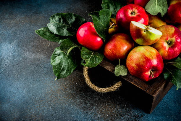 manzanas frescas crudas - maple leaf close up symbol autumn fotografías e imágenes de stock