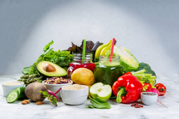 istock Alkaline diet concept - fresh foods on rustic background 1002839046