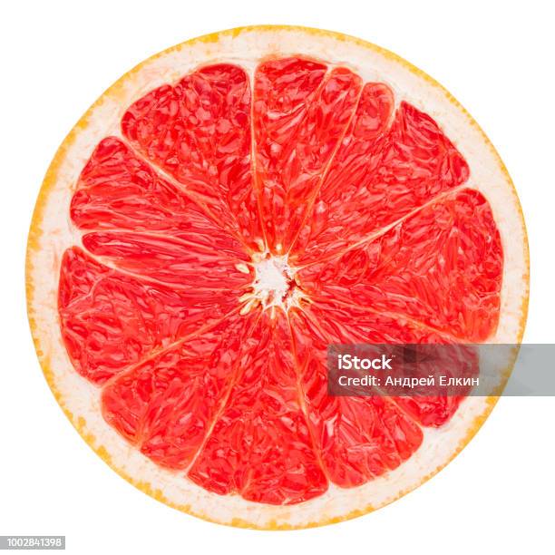 Red Grapefruit Slice Clipping Path Isolated On White Background Stock Photo - Download Image Now