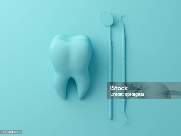 Teeth With Dental Plaque Tool Concept Dental Care Cleaning Bacterial Plaque On Pastel Background Minimal Flat Lay Concept 3d Render Stock Photo - Download Image Now