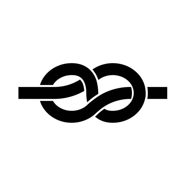 Knot it is black icon . Knot it is black icon . Flat style rope climbing stock illustrations