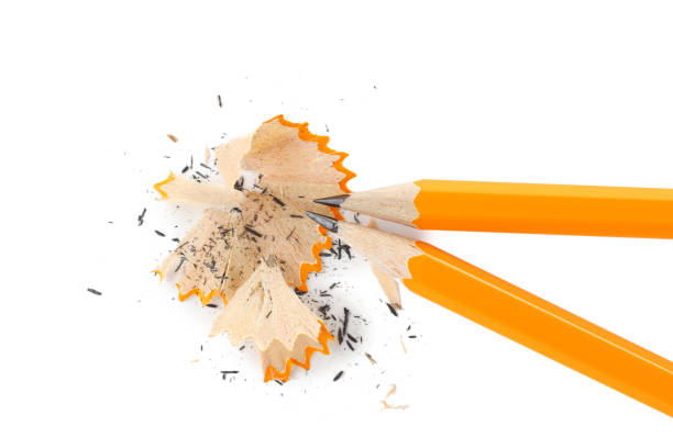 istock Yellow pencils with shavings on a white background 1002860228