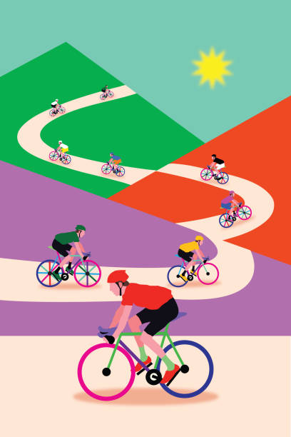 Group of cyclist at professional race for bike rally event Exercising, Road, Sport, Sports Race, nature cycle racing stock illustrations