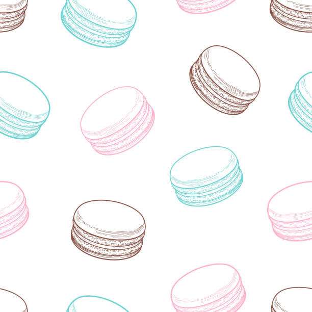 French macarons cookies seamless pattern. Doodle decorative hand drawn vector illustration French macarons cookies seamless pattern. Doodle decorative hand drawn vector illustration macaroon stock illustrations