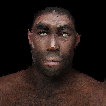 Digital Painting of a prehistoric Man, based on own 3D Rendering, no Model Release or Property Release required