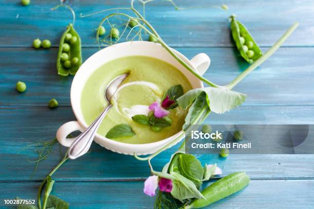 Pea Soup Stock Photo - Download Image Now - Pea Soup, Mint Leaf - Culinary, Green Pea