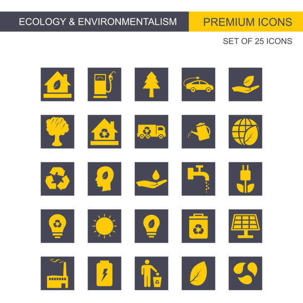 ilustrações de stock, clip art, desenhos animados e ícones de ecology and enviromentalism icons set yellow and grey - enviromentalism