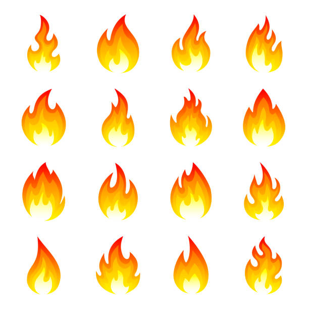 Fire flame icon set Fire flame icon set. Bright red glowing gaseous part of a fire, hot flames. Vector flat style cartoon illustration isolated on white background fire natural phenomenon stock illustrations
