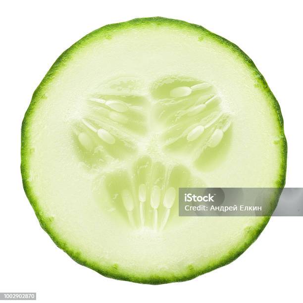 Fresh Juicy Slice Cucumber On A White Background Isolated Clipping Path Stock Photo - Download Image Now