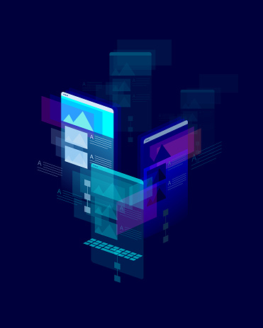 Blue Background User Interface Mobile Multicolor Isometric User Interface On Dark Blue Background ...