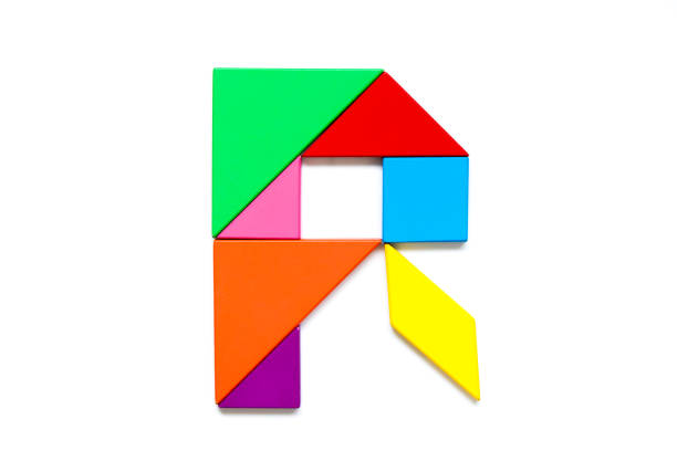 istock Color tangram puzzle in english alphabet r shape on white background 1002930150