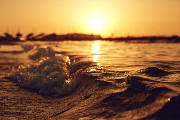 istock Sea wave on the beach at sunset 1002933456