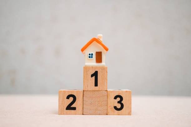 istock Miniature house on wooden block 1002933632