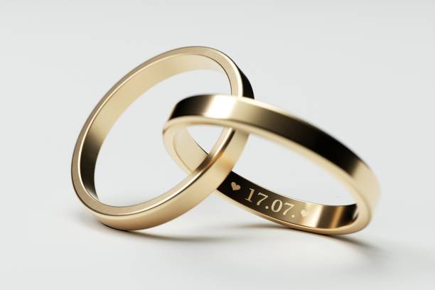 istock Isolated golden wedding rings with date 17. July 1002940306