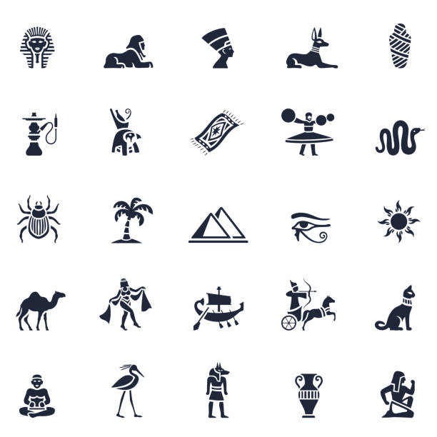 ilustraciones, imágenes clip art, dibujos animados e iconos de stock de icono de estilo - egyptian hieroglyphs