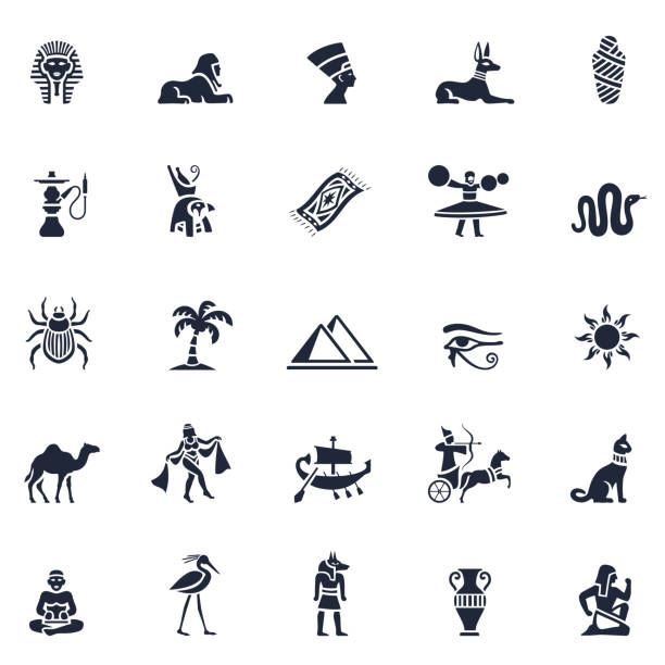 египетский набор иконок - культура египта иллюстрации stock illustrations