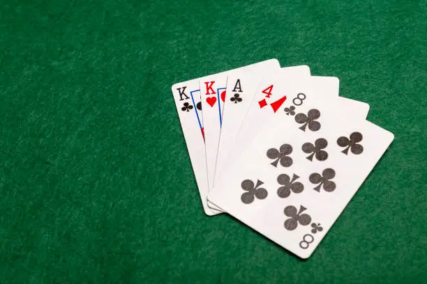 One pair, the second least valuable hand in poker. Two cards of the same value supported by any other three cards.